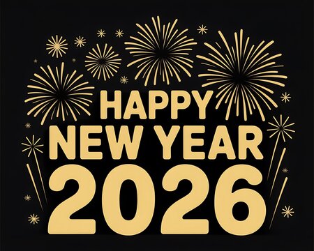 Celebrate the arrival of the new year 2026 with a dazzling display of golden fireworks illuminating the night sky