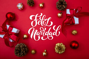 Feliz Navidad spanish Merry Christmas Modern calligraphy lettering on sticker for season greetings. Greeting card, frame, and banner. Holidays design.
