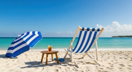 Tranquil beachfront scene with vibrant colors, relaxation, and coastal serenity