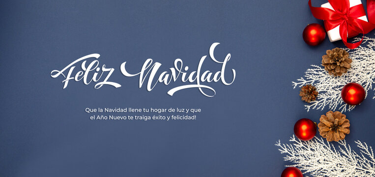 Feliz Navidad spanish Merry Christmas Modern calligraphy lettering on sticker for season greetings. Greeting card, frame, and banner. Holidays design.