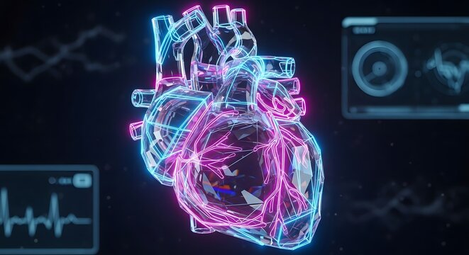 Digital human heart visualizing medical data and futurism