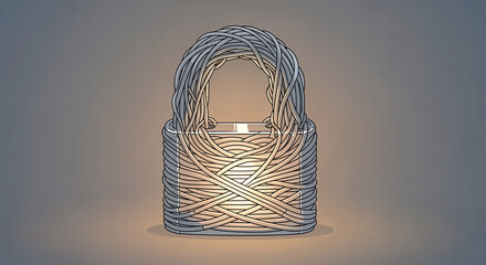 Digital Security Padlock Wrapped in Data Cables Symbolizing Cyber Protection and Encryption