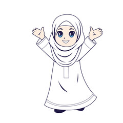 Happy Cartoon Muslim Girl in Hijab with Open Arms