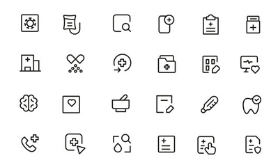Medicine and Health symbols - minimal thin line web icon set. Outline icons collection. Simple vector illustration