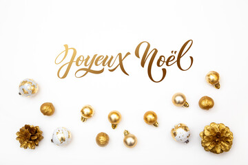 Joyeux noel and Bonee Annee. French Merry Christmas Modern calligraphy lettering on sticker for season greetings. Greeting card, frame, and banner. Holidays design.