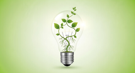 Green Energy Concept: Plant Growing Inside a Glowing Light Bulb Symbolizing Eco-Friendly Innovation