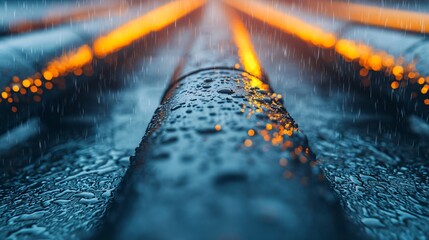 Close-up of rainwater filter system showing clean droplets entering collection pipe. 
