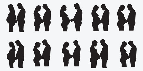 Bundle collection set design silhouettes of pregnant couples