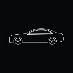 Fototapeta premium Minimalist White Line Car Drawing – Modern Sedan Silhouette on Black Background