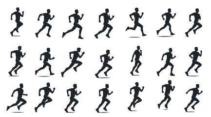 man in various running positions stick figure postures