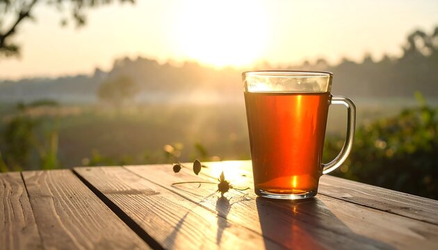 Golden Hour Tea - A Serene Moment of Warmth and Nature. - Powered by Adobe