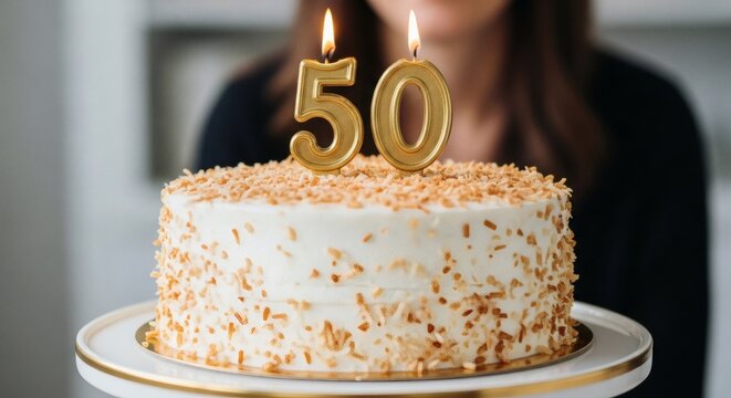 Golden 50 Birthday cakes glow with joy of turning half a century.