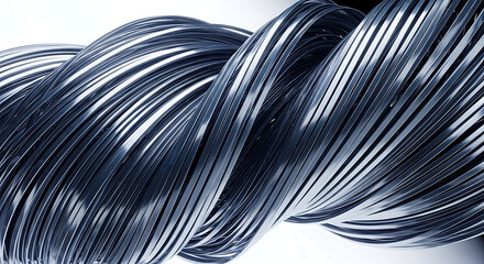 Gleaming metallic strands intricately twisted and interwoven, forming a dynamic abstract pattern and modern textured background with a futuristic aesthetic