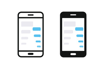 Chatting on a smartphone. Send or receive sms on the app. Speech bubble message on phone. SMS chat composer. Chat icon message symbol