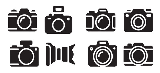 minimalist black icons of compact and dslr digital cameras 