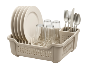 Spacious plastic dish rack with removable sections, perfect for big families.