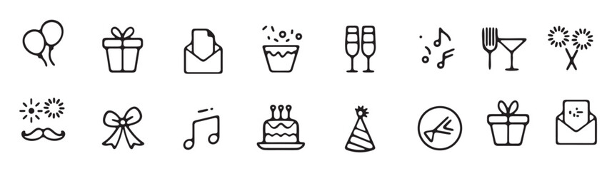 minimalist party icon silhouette set