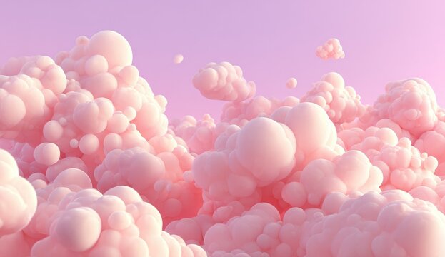 Soft pink, bubbly clouds against a pastel background