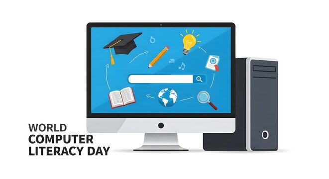 World Computer Literacy Day Digital Education Illustration