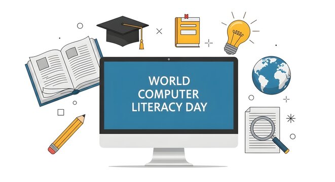World Computer Literacy Day Concept Illustration Digital Education - Powered by Adobe