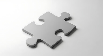 An isolated gray jigsaw piece representing the critical ingredient for problem-solving, connecting elements, and forming a complete, unified conceptual solution