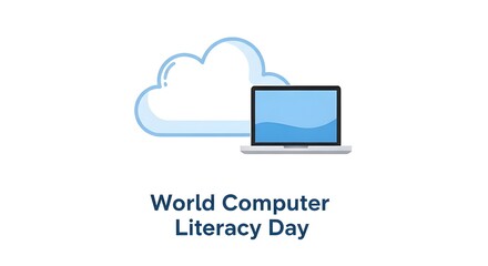 World Computer Literacy Day Laptop Cloud Illustration