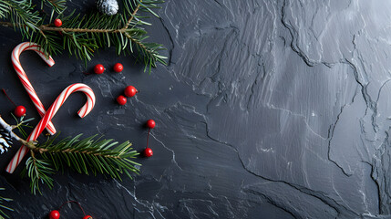 Christmas Card - Loading Concept - Tree And Candy Canes On Black Stone 