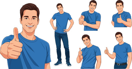 Man expressing satisfaction and approval with a thumb up gesture illustration
