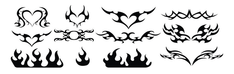 neo tribal pink emo heart wings and flame y k aesthetic