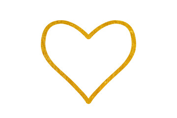 Simple hand drawn yellow heart icon. Love sign outline on transparent background. 