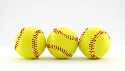 Three Yellow Softballs on White Background