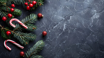 Christmas Card - Loading Concept - Tree And Candy Canes On Black Stone 
