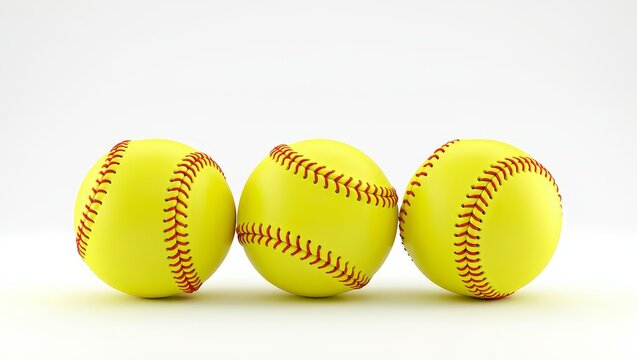 Three Yellow Softballs on White Background