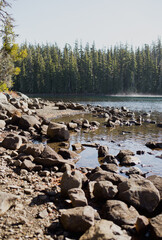 Rocky lake shore landscape 