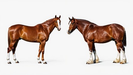 Obraz premium Two Chestnut Horses Facing Each Other - Studio Portrait