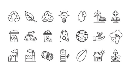 Obraz premium Environmental sustainability icons in outline style representing green solutions concept