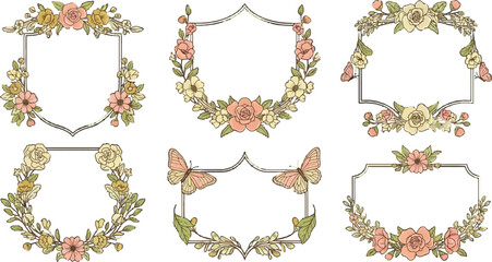 Elegant Floral Frames with Butterflies for Creative Design Projects