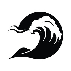 Black and white Japanese stylized great wave logo created for classic ocean themed art Vector illustration