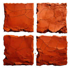 Fototapeta premium Four square, cracked reddish-brown tiles on black