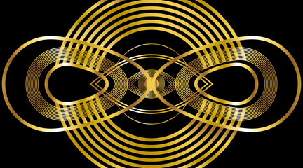 Background of Bright Abstract Organic Shapes with Golden Outlines