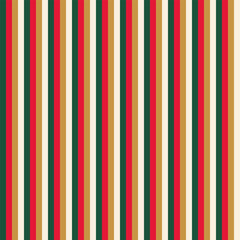Obraz premium A classic festive striped Christmas pattern featuring vertical lines in traditional holiday colors: red, green, gold, and cream. The clean and balanced arrangement creates a warm and elegant seasonal 