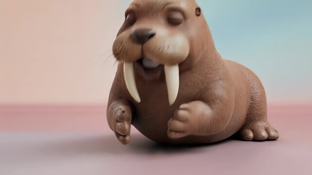Cute cartoon walrus with tusks smiling widely