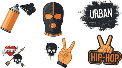 Urban street art elements depicting hip hop and rebellious culture graphics