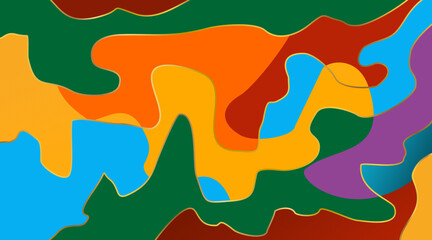 Background of Bright Abstract Organic Shapes with Golden Outlines