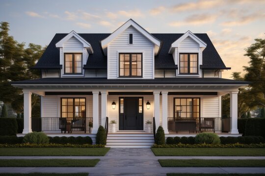 Beautiful modern house with porch in a serene neighborhood