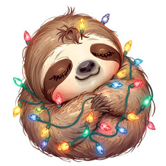 Naklejka premium A lazy Christmas sloth refusing to participate in holiday activities. Cute and relatable.
