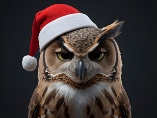 A sleepy unimpressed owl pretending not to know Santa. Hilarious winter humor.