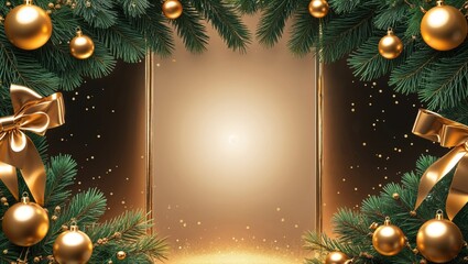 Festive Christmas Frame: A seasonal holiday frame adorned with golden baubles, bows, and evergreen branches, creates a warm inviting ambiance of celebration.