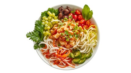 Fresh and vibrant asian noodle salad with mixed vegetables and protein