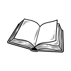 Open book outline drawing isolated on white background